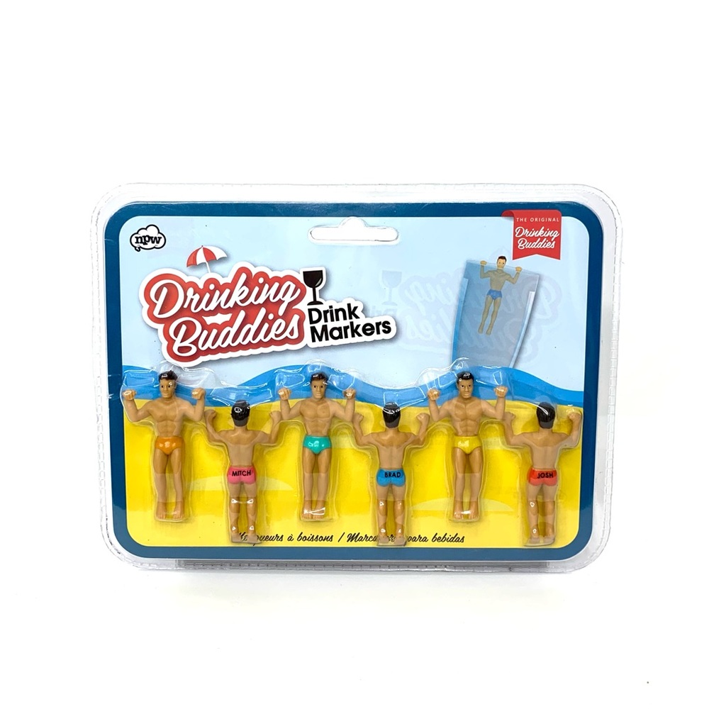 Drinking Buddies Men On The Beach Theme Novelty Drink Markers New Nwt Giftable